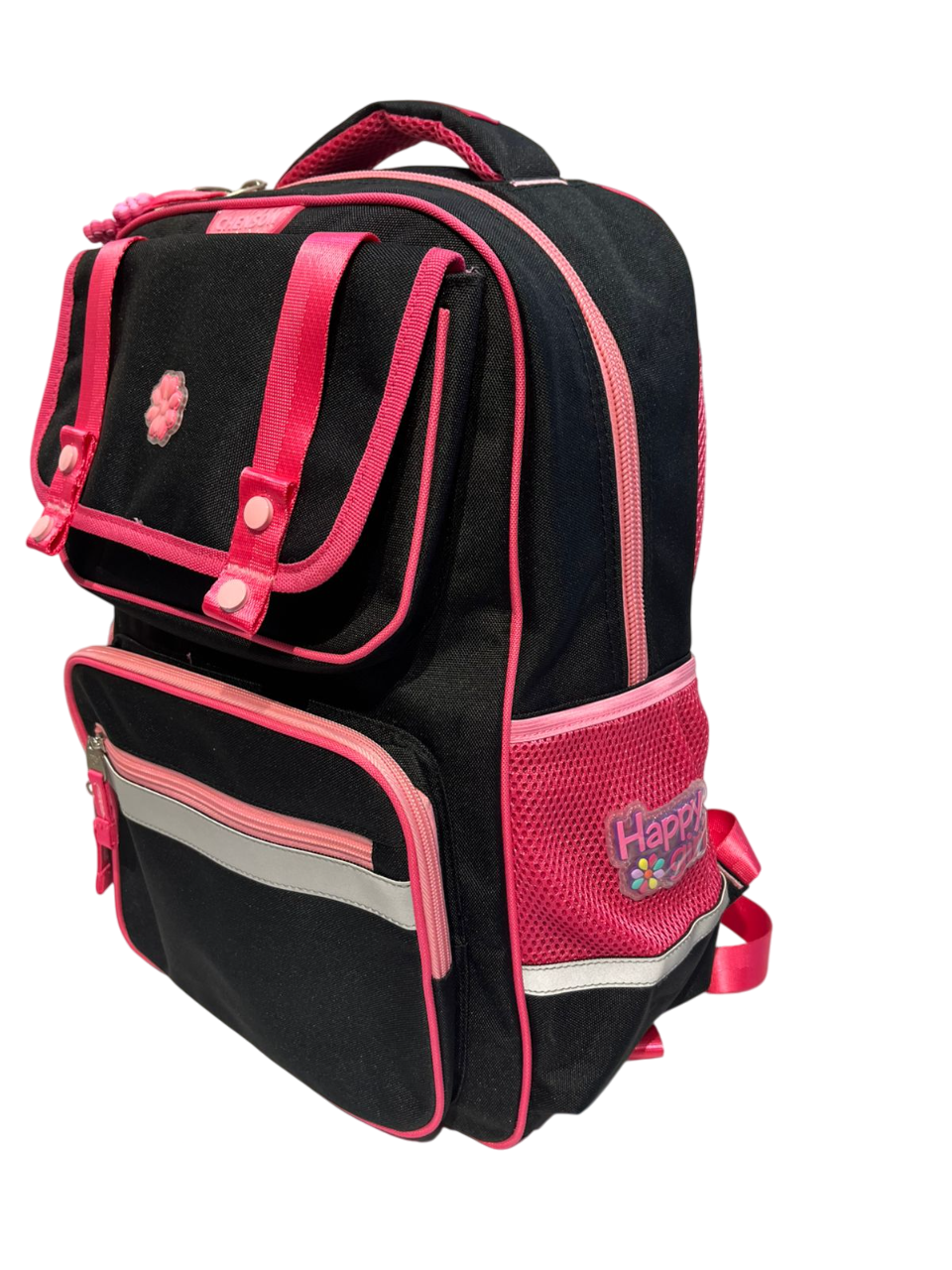 MOCHILA JUVENIL MOD.HG70204-3 HAPPY GIRL NEGRO-ROSA CHENSON