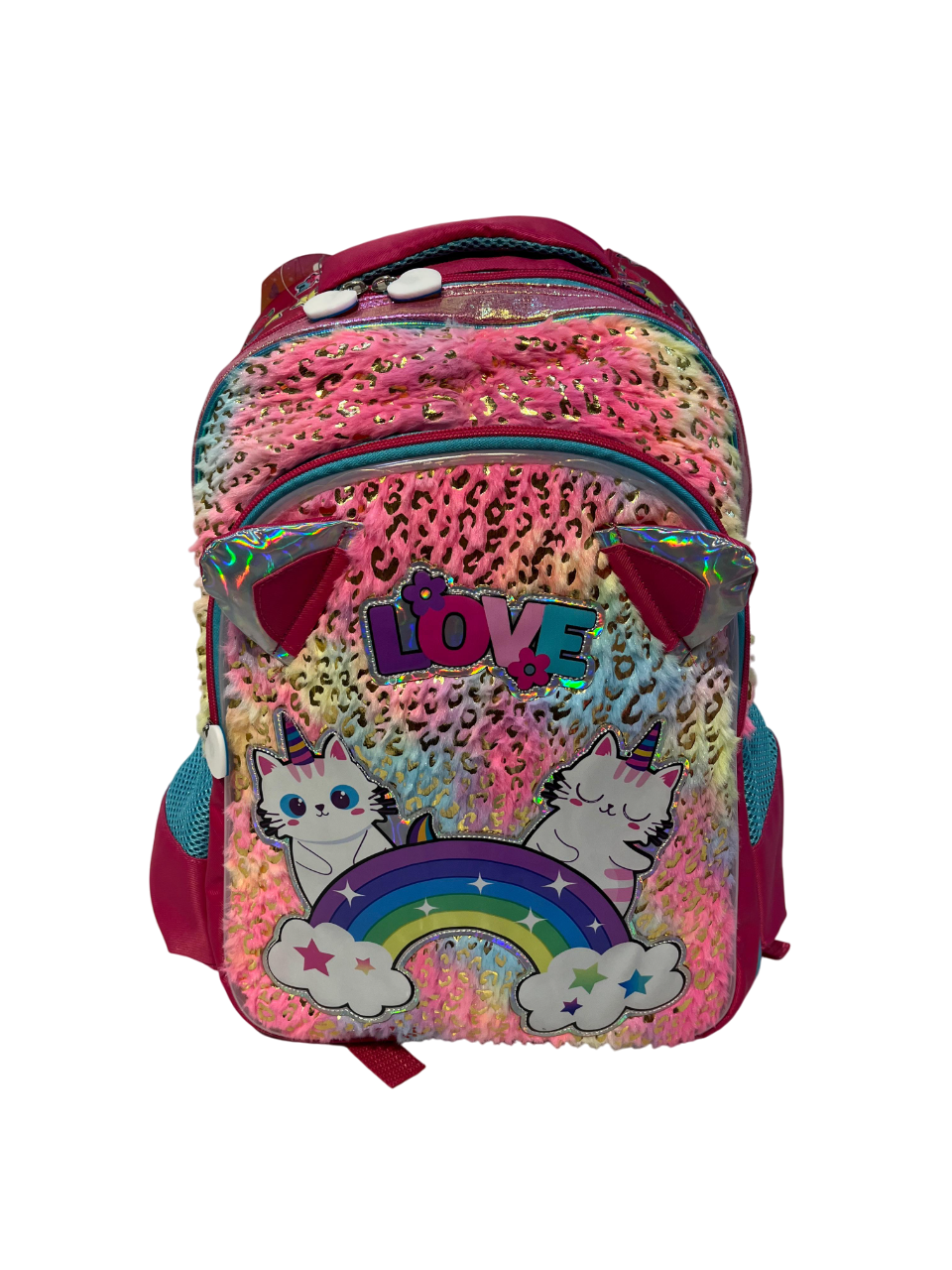 KIT 3 EN 1 MOCHILA PRIMARIA CON LUZ + LAPICERA + LONCHERA GATITO UNICORNIO