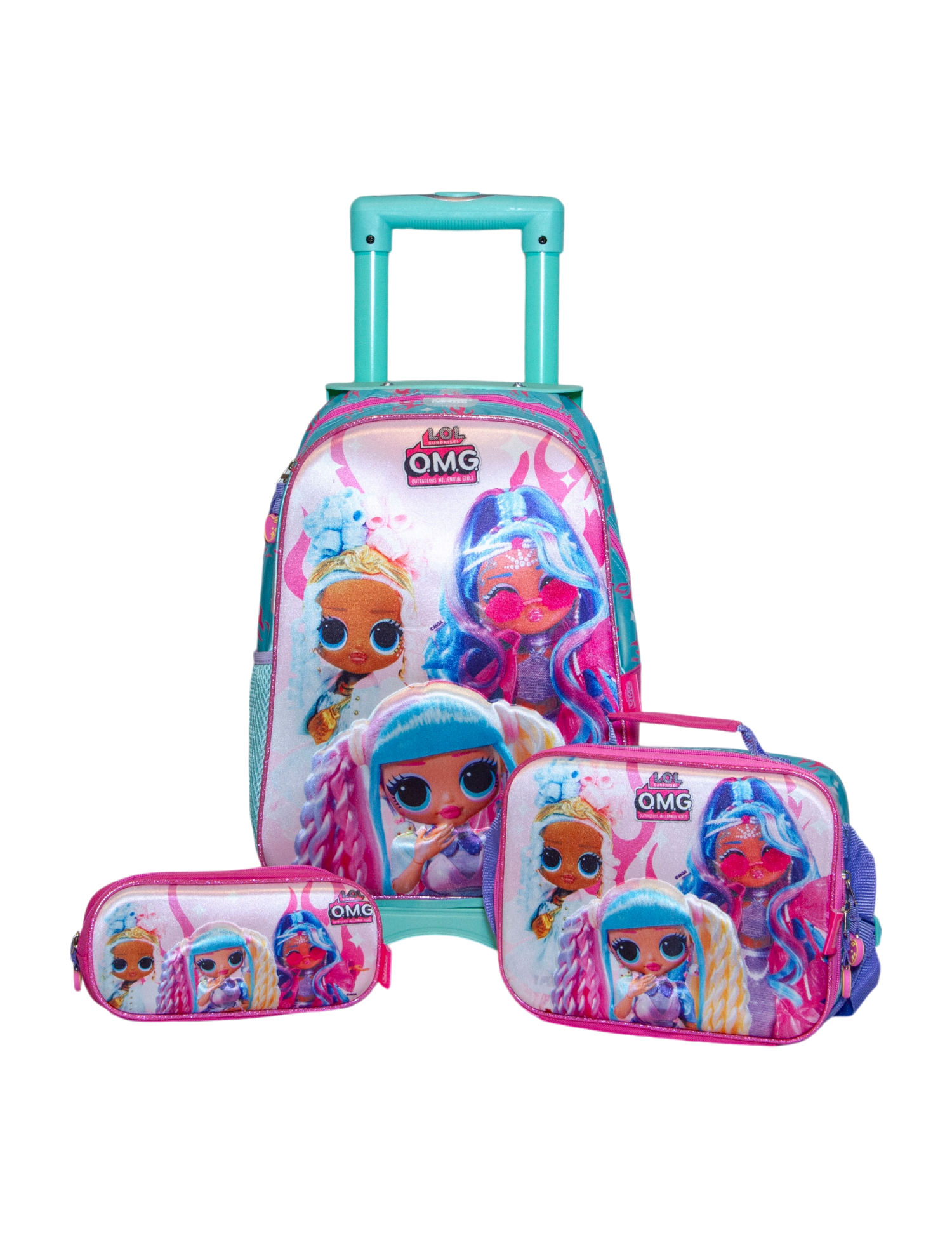 KIT PRIMARIA 3D LOL SURPRISE MOCHILA CON LLANTITAS LONCHERA Y LAPICER mochilandiamx